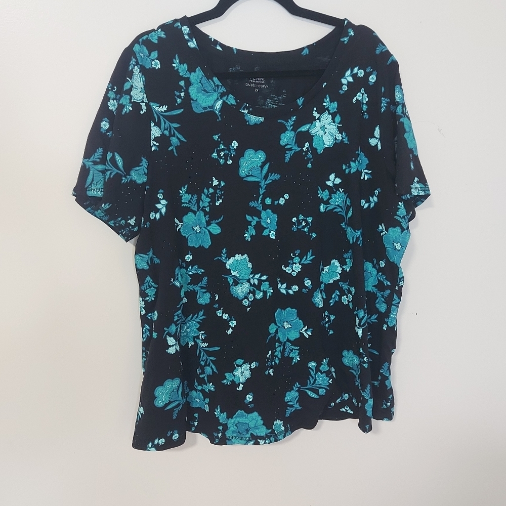 Penningtons Black Tee with Teal Floral Print